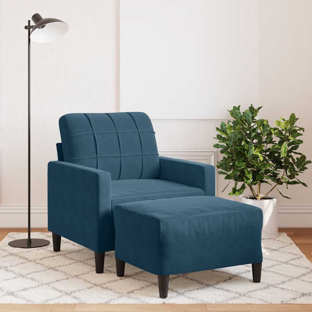 vidaXL Sessel mit Hocker Blau 60 cm Samt