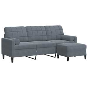 vidaXL 3-kohaline diivan jalapingiga, tumehall, 180 cm, samet