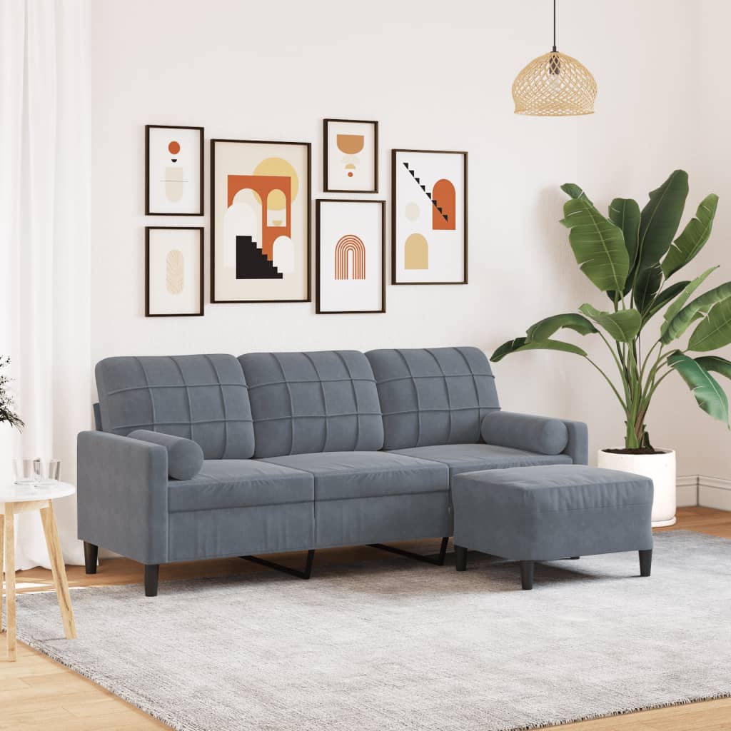 3-Sitzer-Sofa mit Hocker Dunkelgrau 180 cm Samt