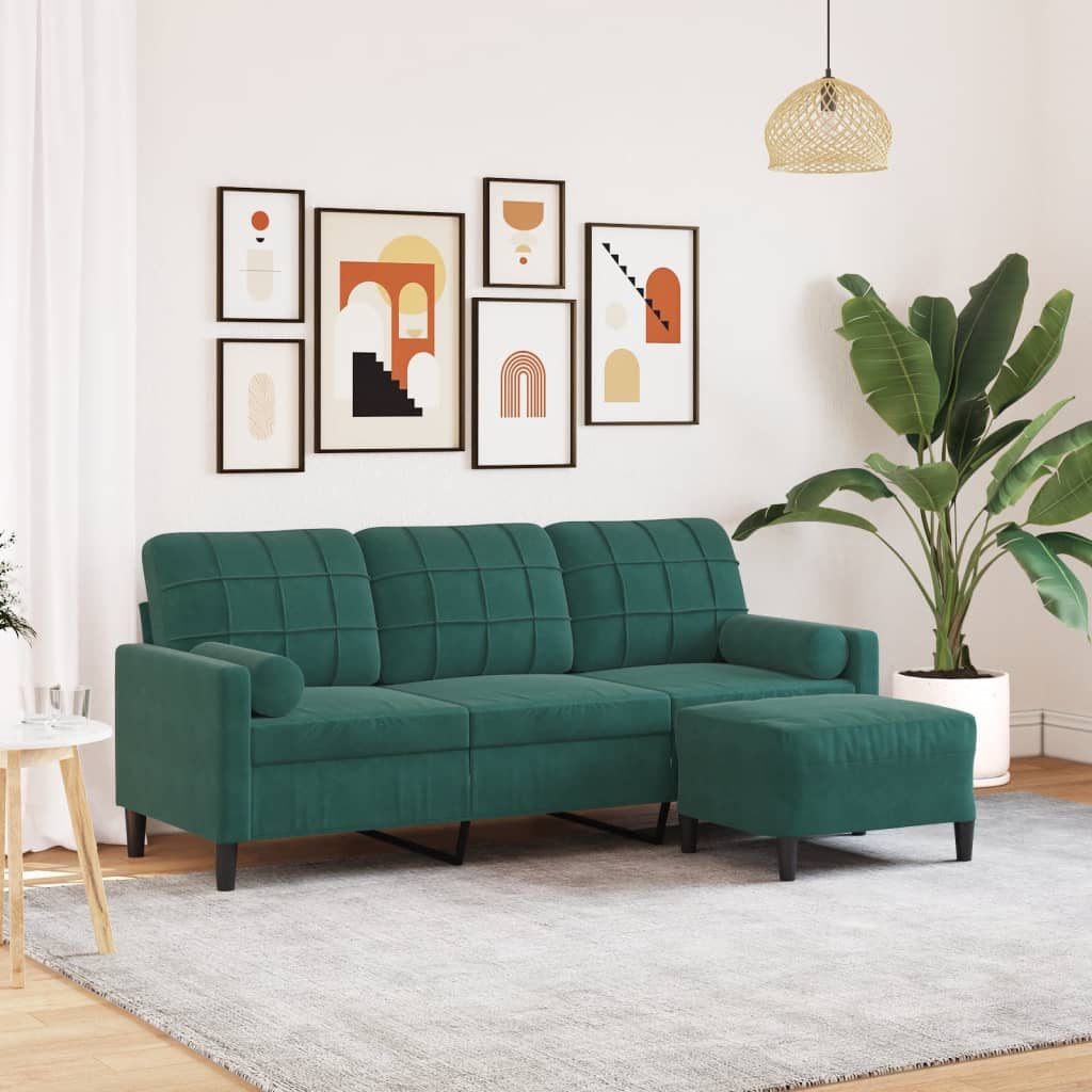 vidaXL 3-Sitzer-Sofa mit Hocker Dunkelgrün 180 cm Samt