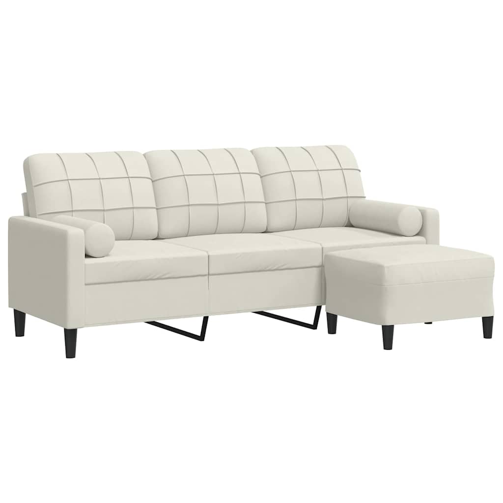VidaXL Driezitsbank Met Voetenbank 180 Cm Fluweel Crèmekleurig