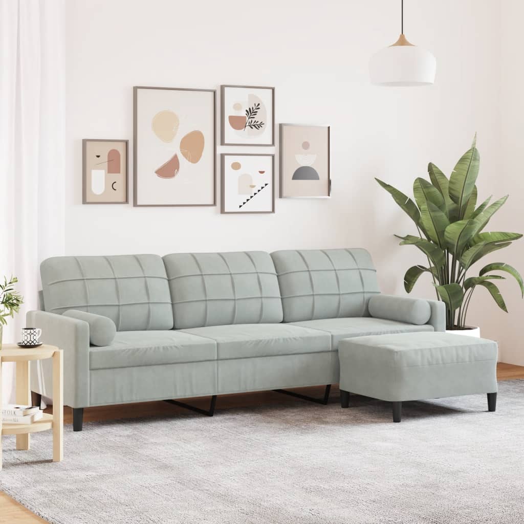 3-Sitzer-Sofa mit Hocker Hellgrau 210 cm Samt