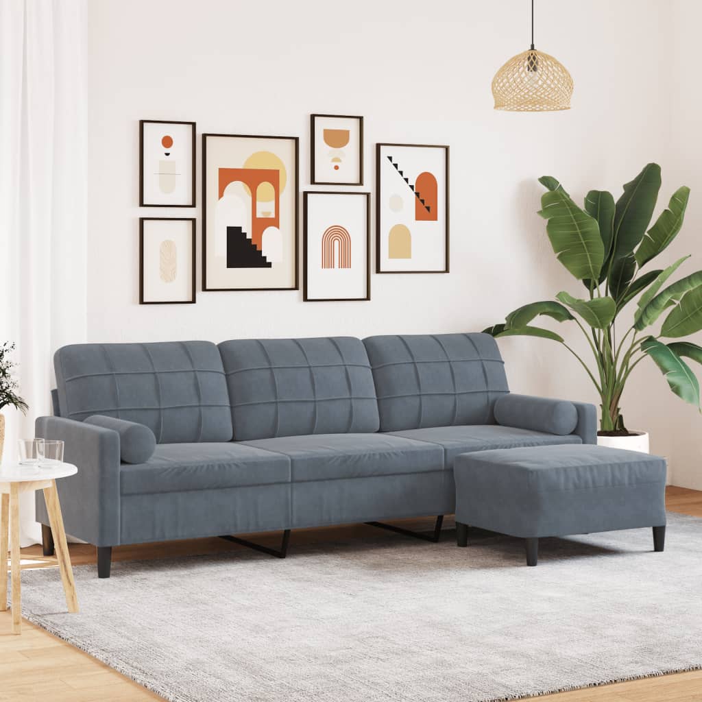 vidaXL 3-Sitzer-Sofa mit Hocker Dunkelgrau 210 cm Samt