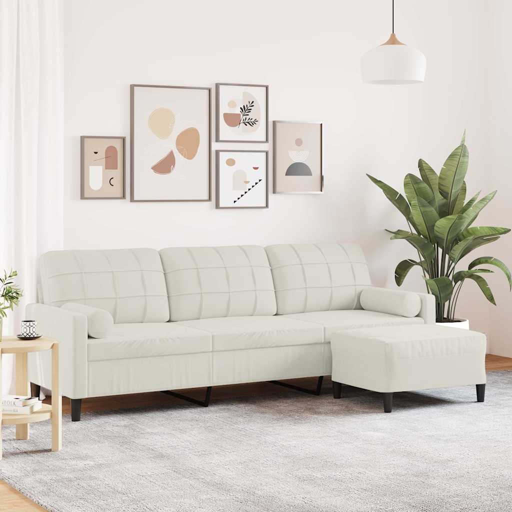 vidaXL 3-Sitzer-Sofa mit Hocker Creme 210 cm Samt