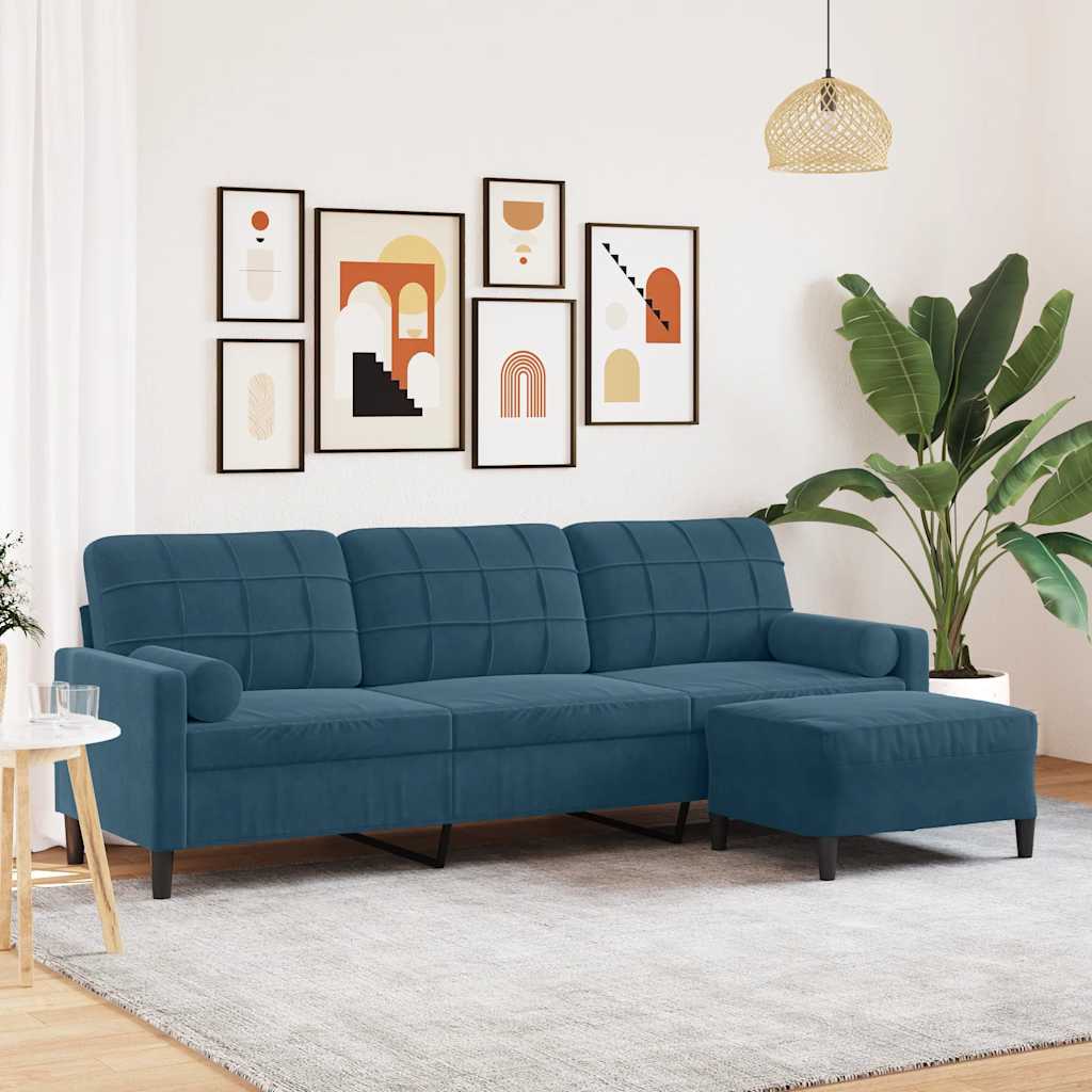 vidaXL 3-Sitzer-Sofa mit Hocker Blau 210 cm Samt