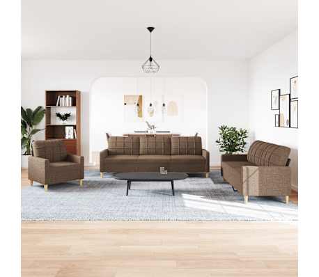 vidaXL Ensemble de canap&eacute;s 3 pcs marron tissu