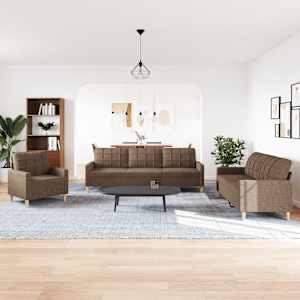 vidaXL Ensemble de canap&eacute;s 3 pcs marron tissu