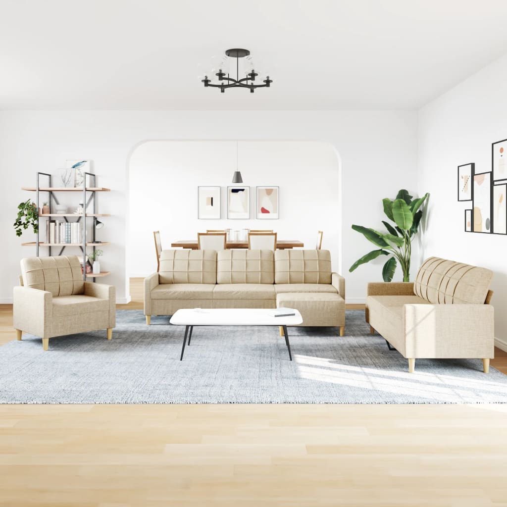 vidaXL 4-delige Loungeset met voetenbank stof crèmekleurig afbeelding