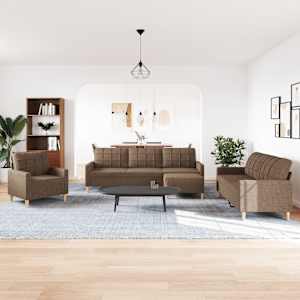 vidaXL 4-tlg. Sofagarnitur mit Fu&szlig;hocker Braun Stoff