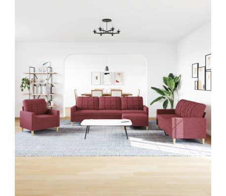 vidaXL Set canapele cu taburet, 4 piese, roșu vin, material textil