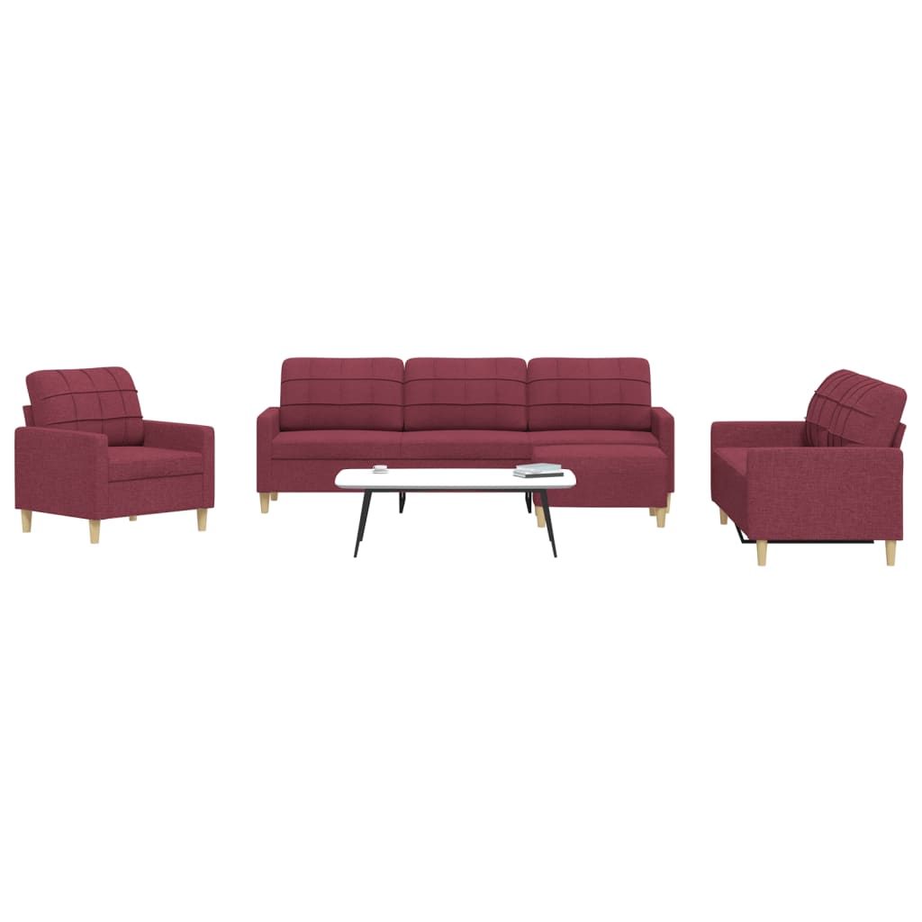 vidaXL Set canapele cu taburet, 4 piese, roșu vin, material textil