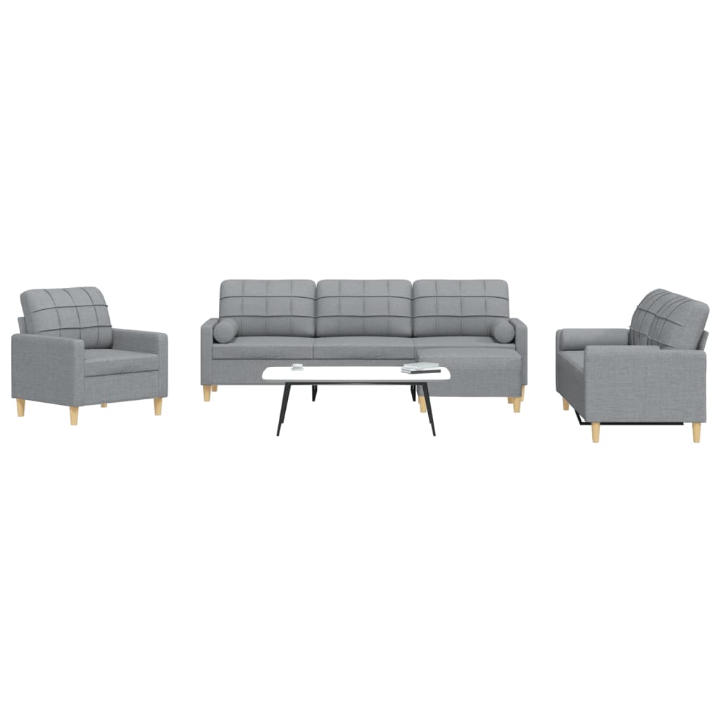 vidaXL Set canapele cu taburet și perne, 4 piese, gri deschis, textil