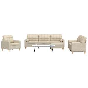 Sedežna garnitura 4-delna s stolčkom in blazinami krem blago