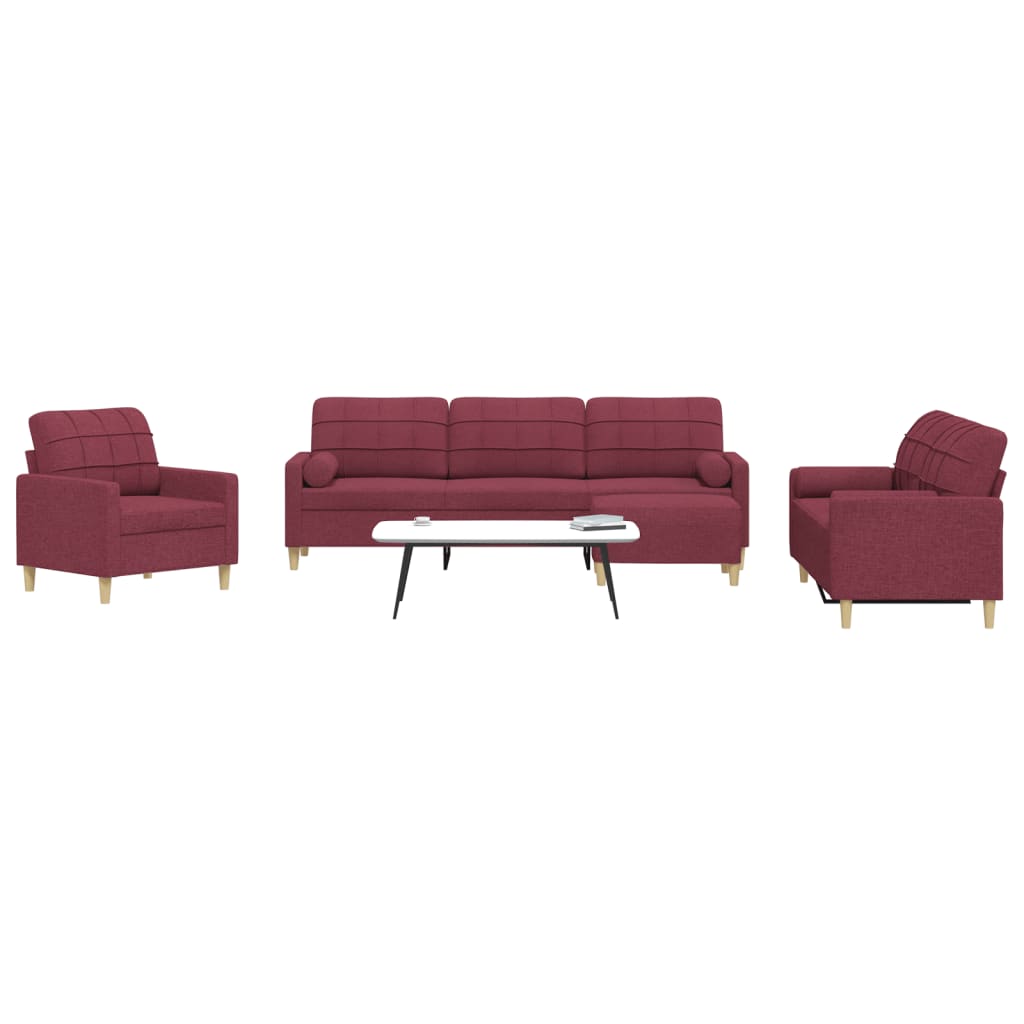 vidaXL Set canapele cu taburet și perne, 4 piese, roșu vin, textil