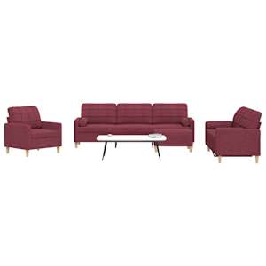 Sedežna garnitura 4-delna s stolčkom in blazinami vinsko rdeča