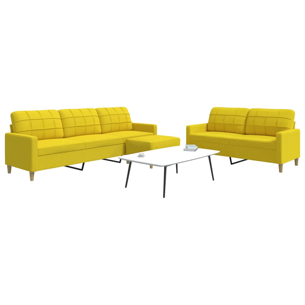 vidaXL Set canapele cu taburet, 3 piese, galben deschis, textil