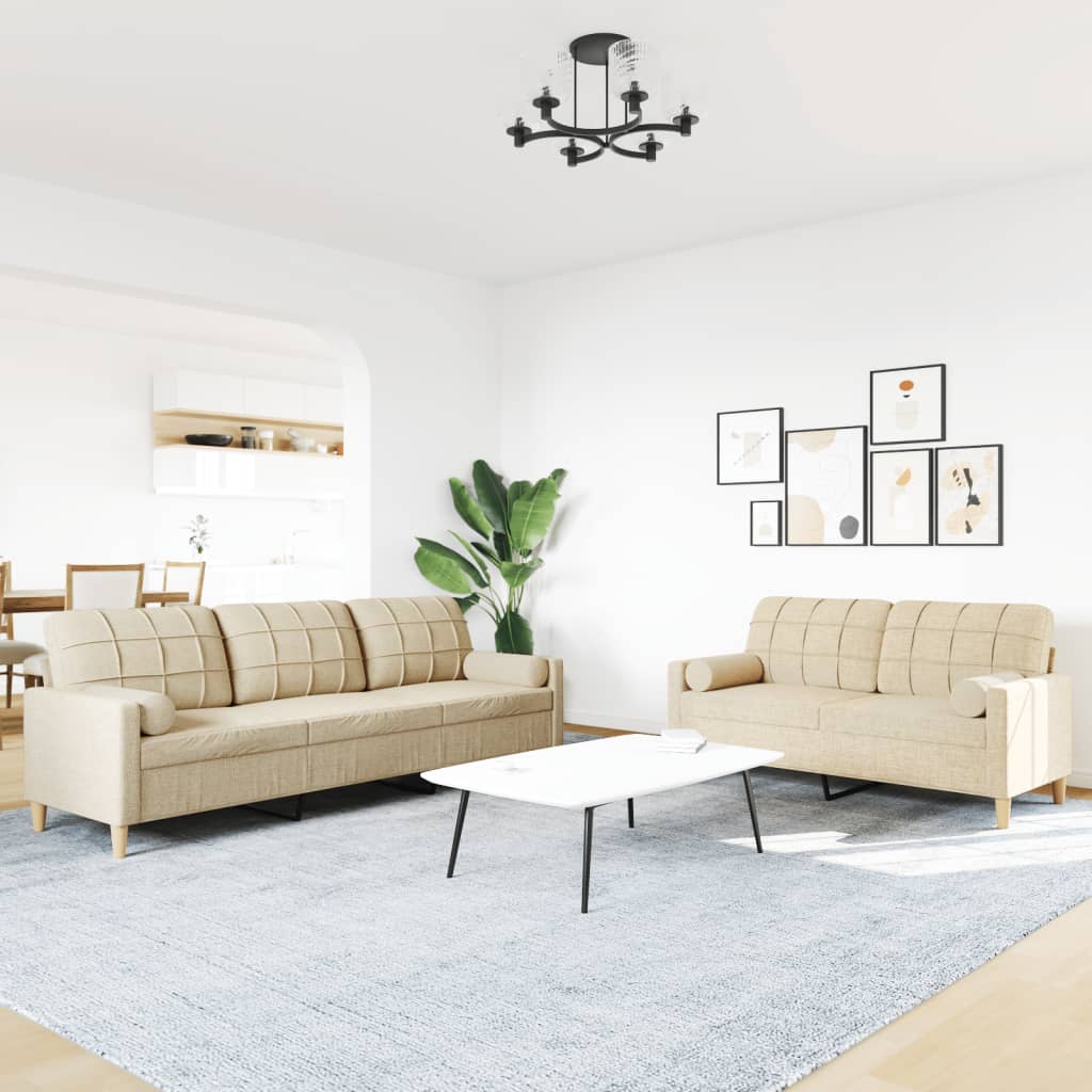 vidaXL 2-delige Loungeset met sierkussens stof crèmekleurig afbeelding