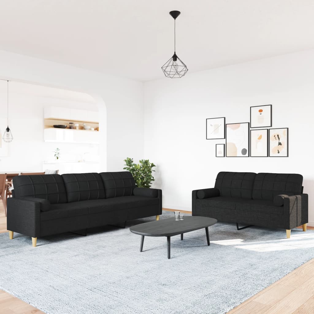 vidaXL 2-delige Loungeset met sierkussens stof zwart afbeelding