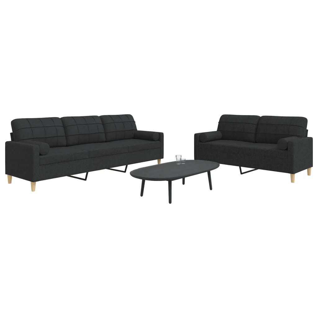 vidaXL Set de canapele cu perne decorative, 2 piese, negru, textil