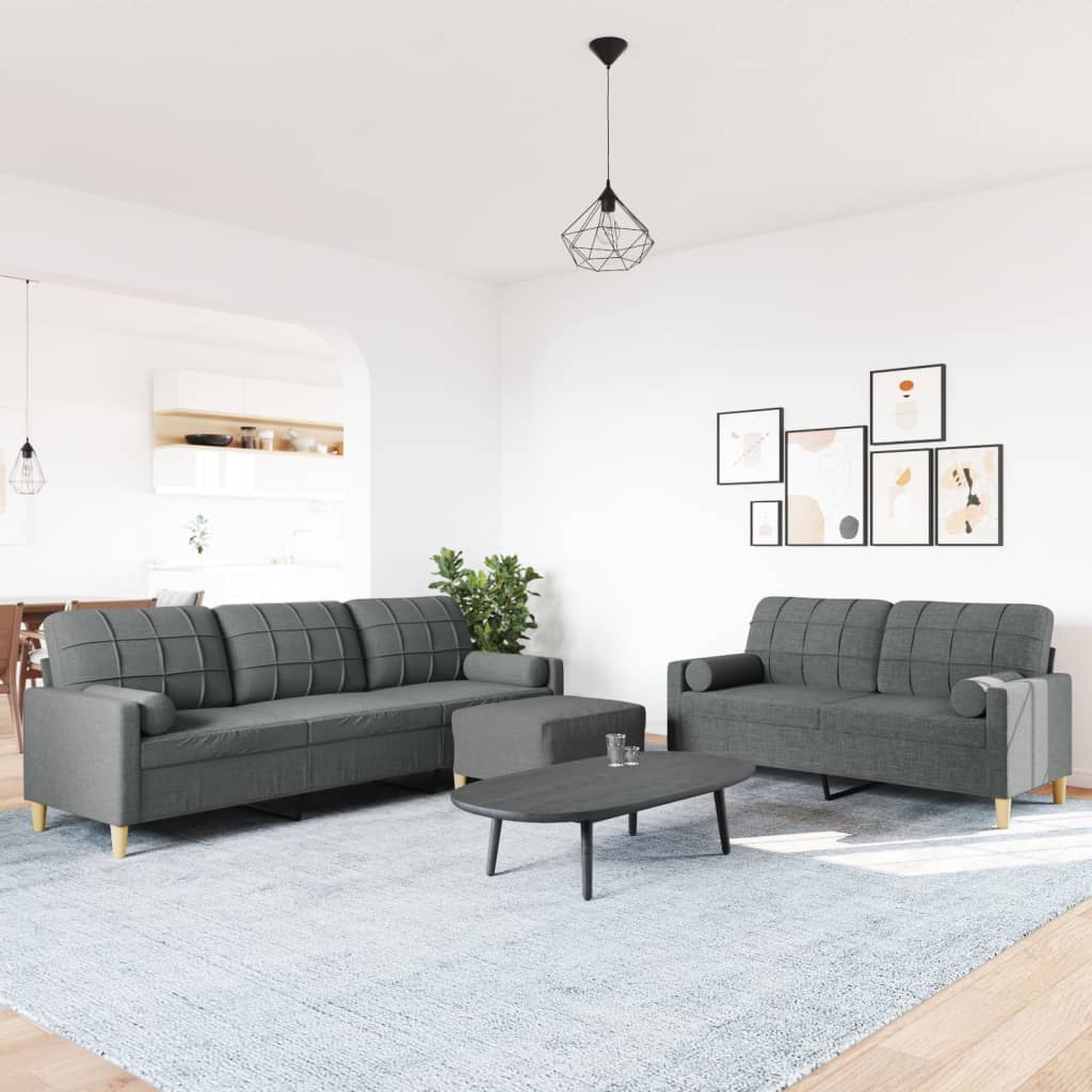 vidaXL 3-delige Loungeset met voetenbank en kussens stof donkergrijs afbeelding
