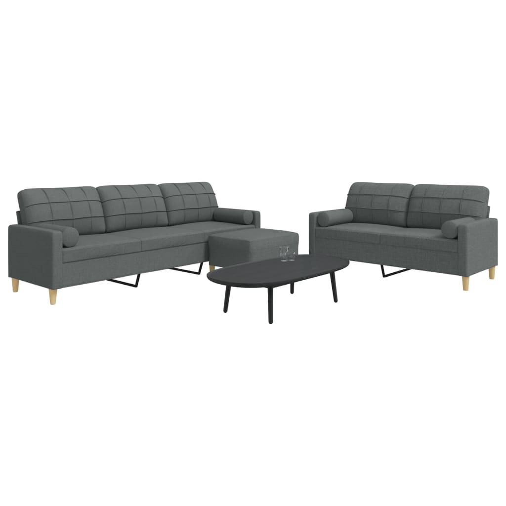 vidaXL Set canapele cu taburet și perne, 3 piese, gri închis, textil