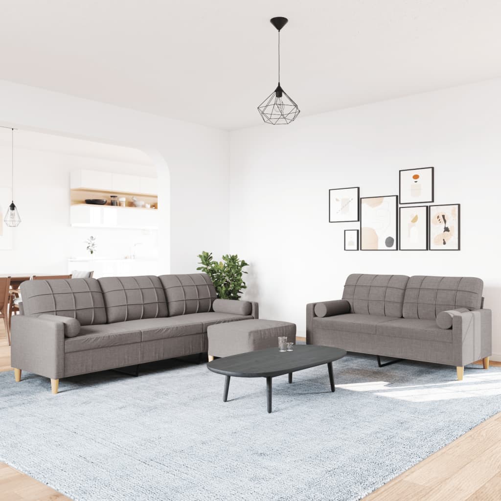 vidaXL 3-delige Loungeset met voetenbank en kussens stof taupe afbeelding