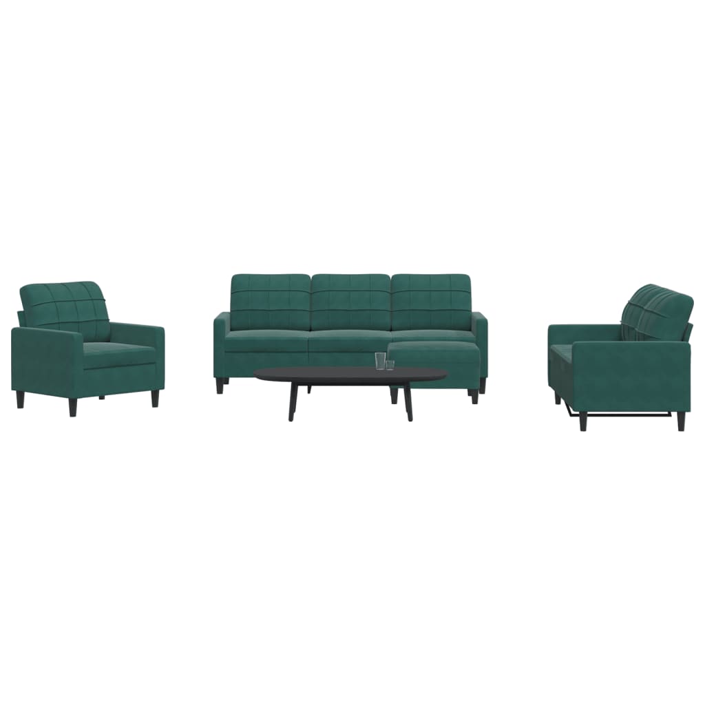 vidaXL Set de canapele cu perne, 4 piese, verde închis, catifea