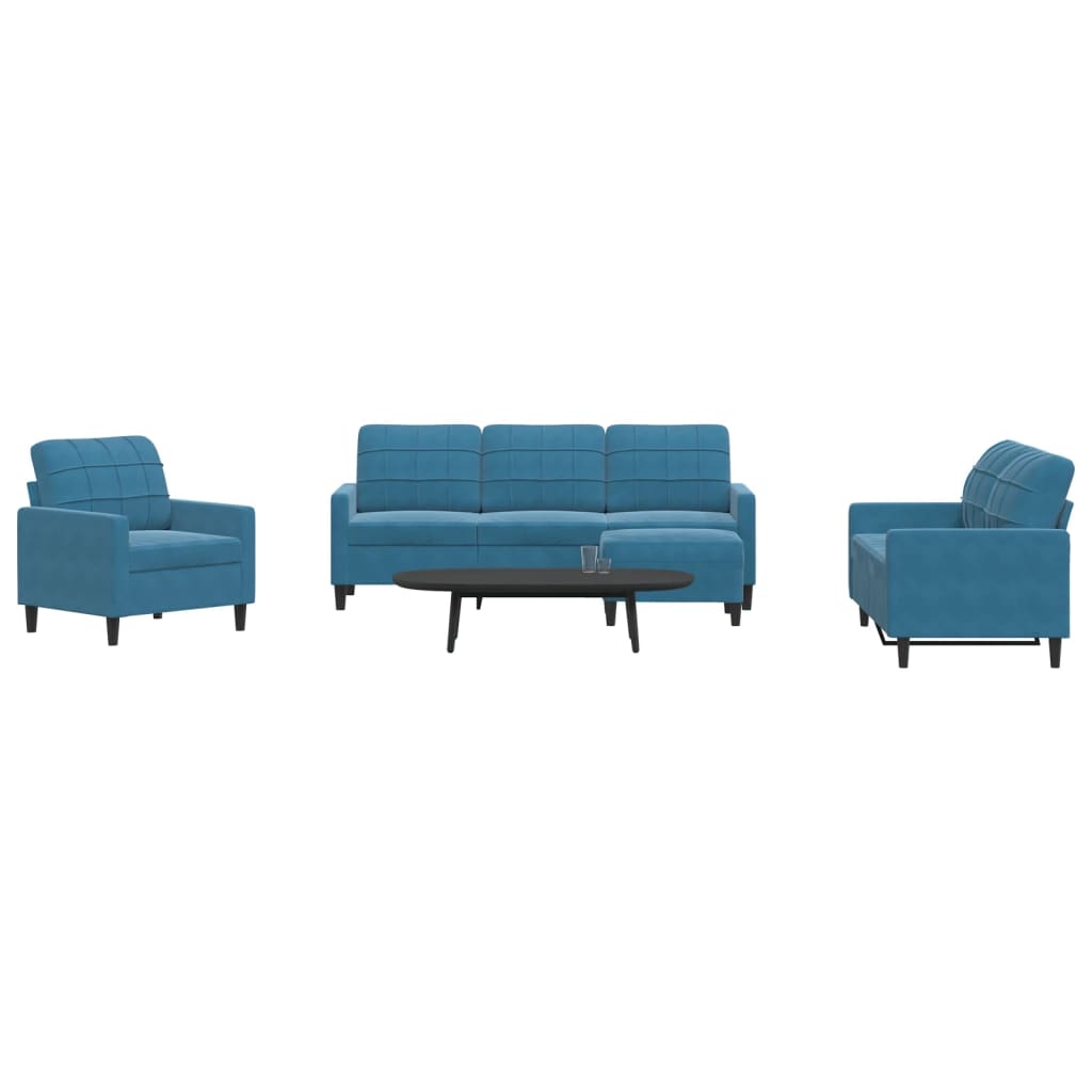 vidaXL 4 pcs conjunto de sofás com almofadões veludo azul