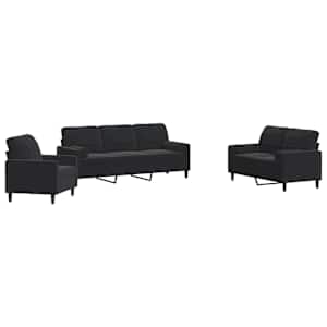 3dílná sedací souprava s poduškami a podhlavníky černá samet - obrázek 2