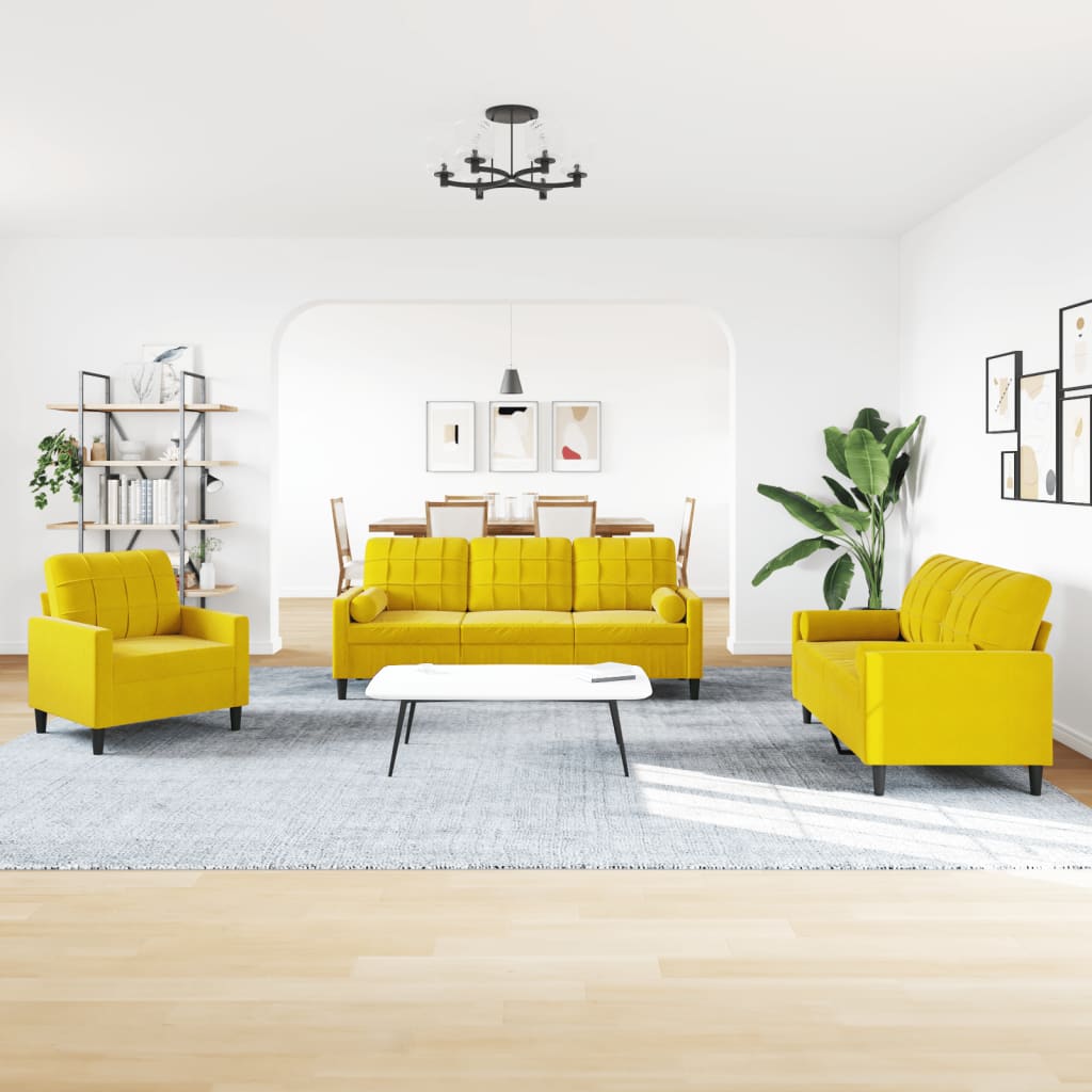 vidaXL 3-delige Loungeset met kussens en bolsters fluweel geel afbeelding