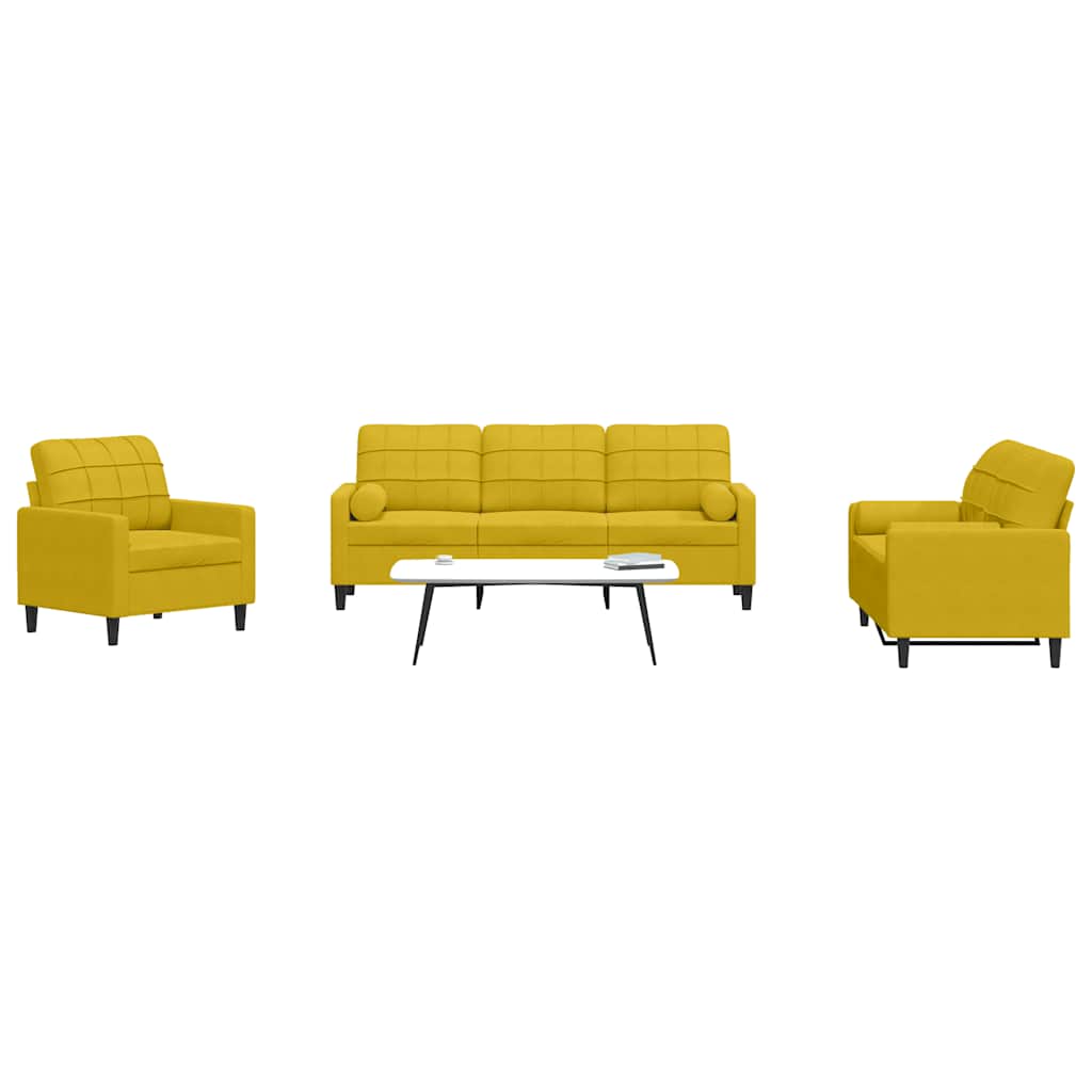 vidaXL Set de canapele cu perne/rulouri, 3 piese, galben, catifea