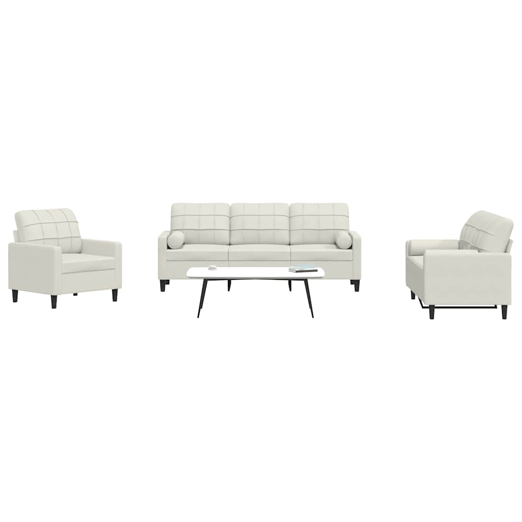 vidaXL Set de canapele cu perne/rulouri, 3 piese, crem, catifea