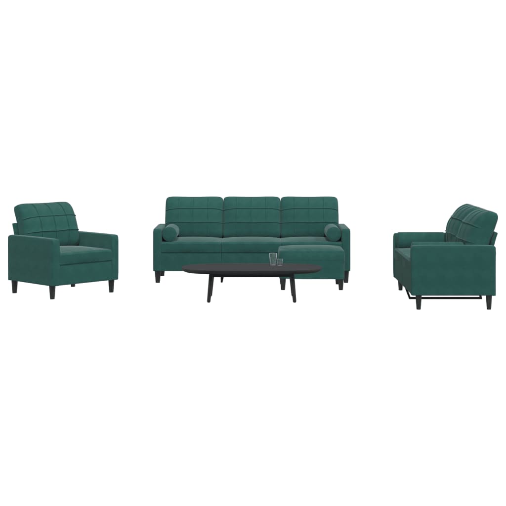 vidaXL Set canapele cu perne/rulouri, 4 piese, verde închis, catifea