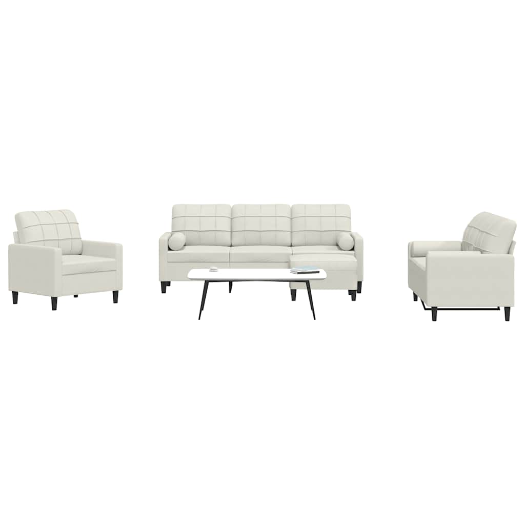 vidaXL Set de canapele cu perne/rulouri, 4 piese, crem, catifea