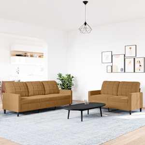 Sedežna garnitura 2-delna z blazinami rjav žamet