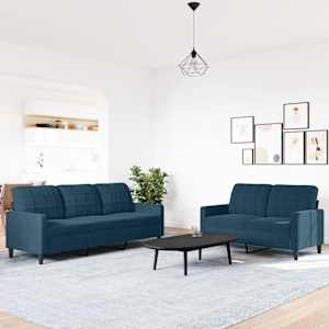 2dílná sedací souprava s poduškami modrá samet - obrázek 3