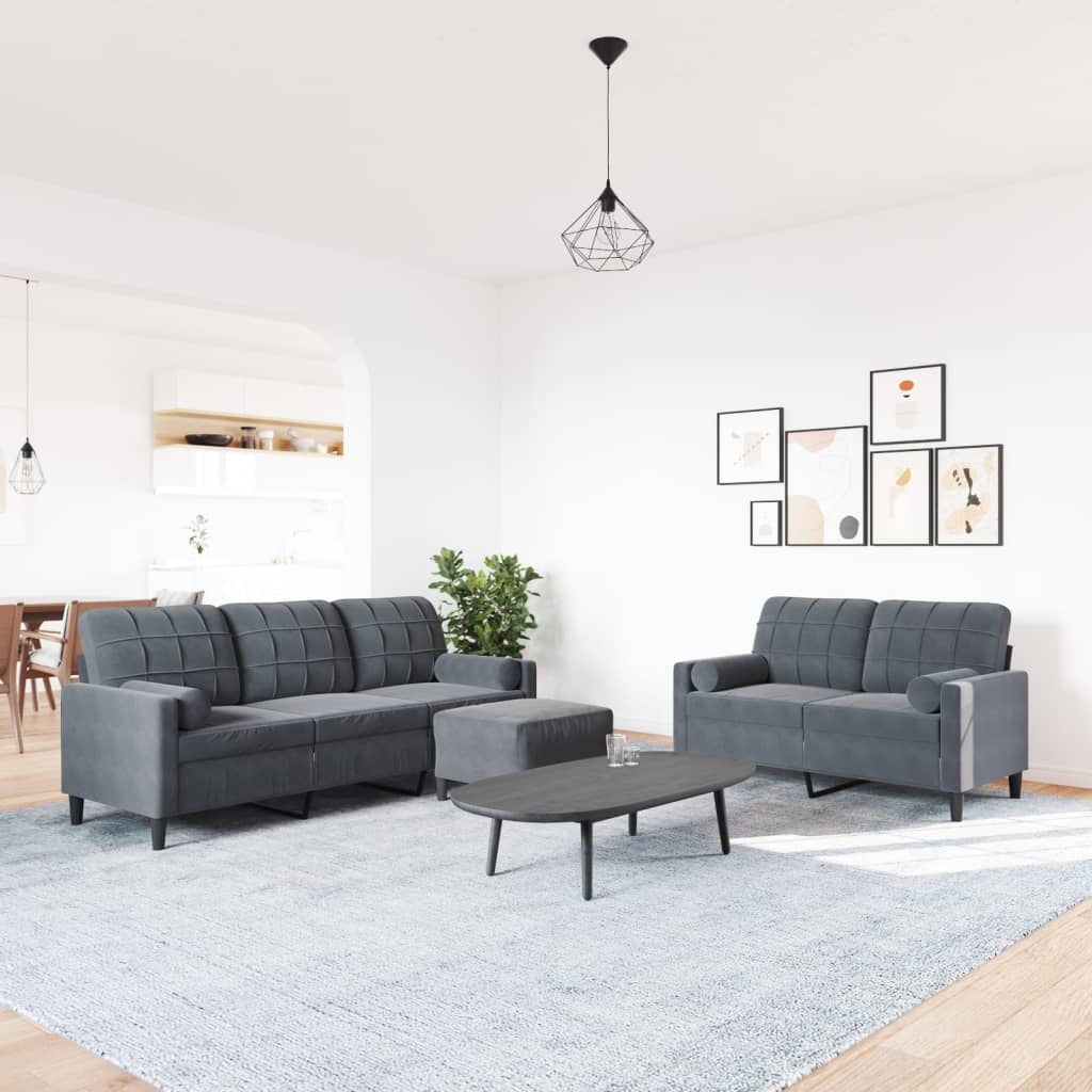 vidaXL 3-delige Loungeset met kussens fluweel donkergrijs afbeelding