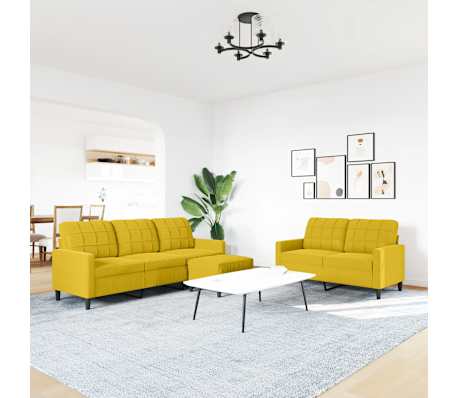 vidaXL 3-tlg. Sofagarnitur mit Kissen Gelb Samt