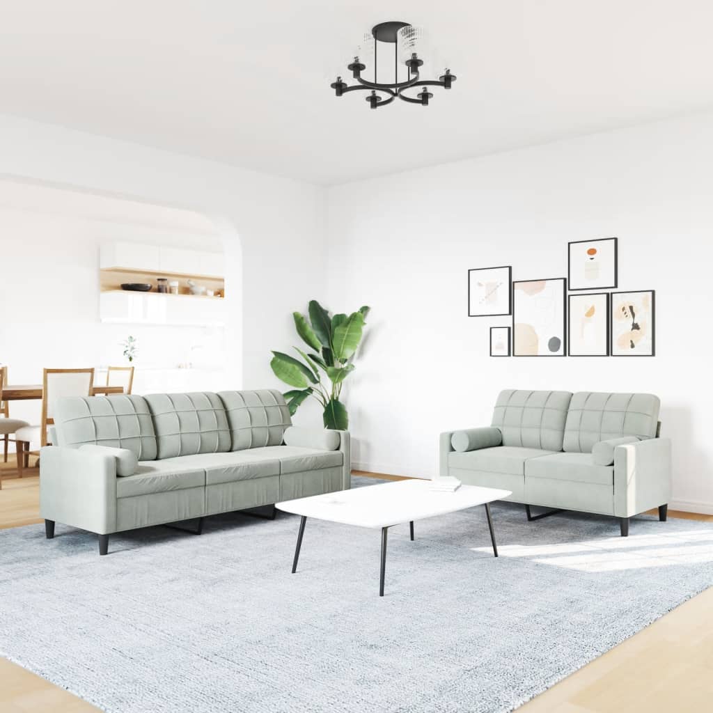 vidaXL 2-delige Loungeset met kussens en bolsters fluweel lichtgrijs afbeelding