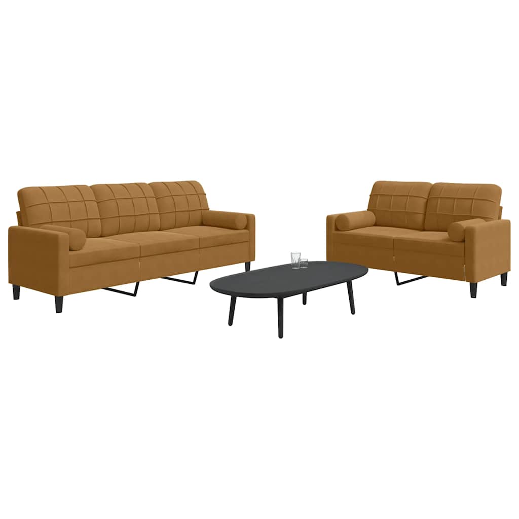 Thumbnail - vidaXL 2-tlg. Sofagarnitur mit Kissen und Nackenrollen Braun Samt