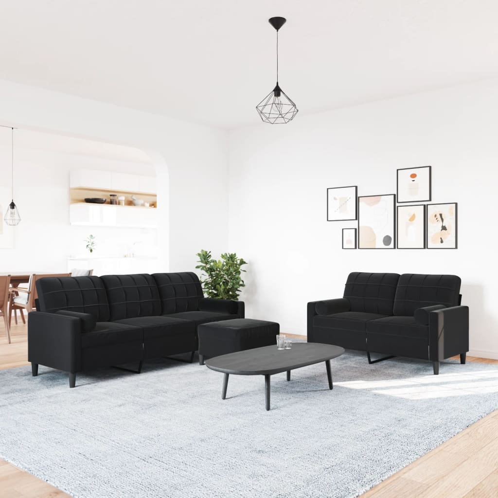vidaXL 3-delige Loungeset met kussens en bolsters fluweel zwart afbeelding