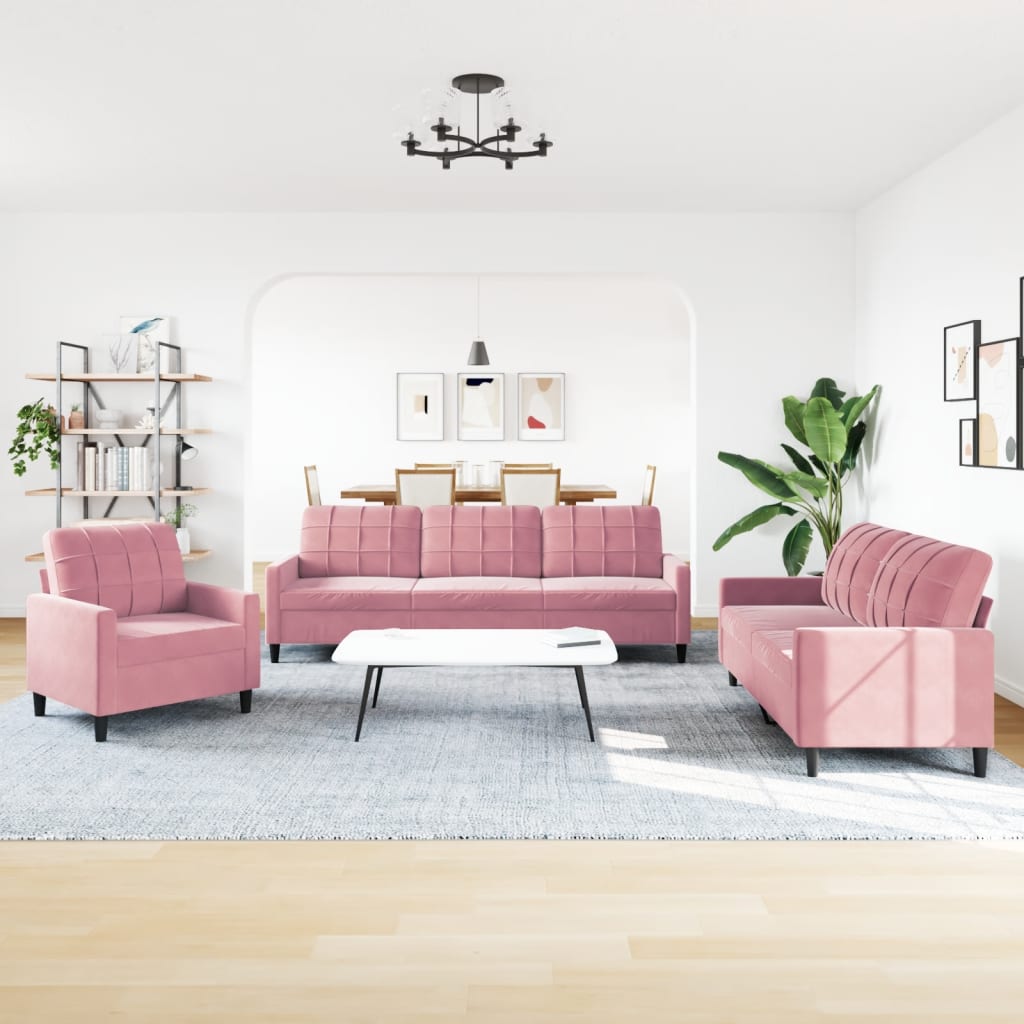 vidaXL 3-delige Loungeset met kussens fluweel roze