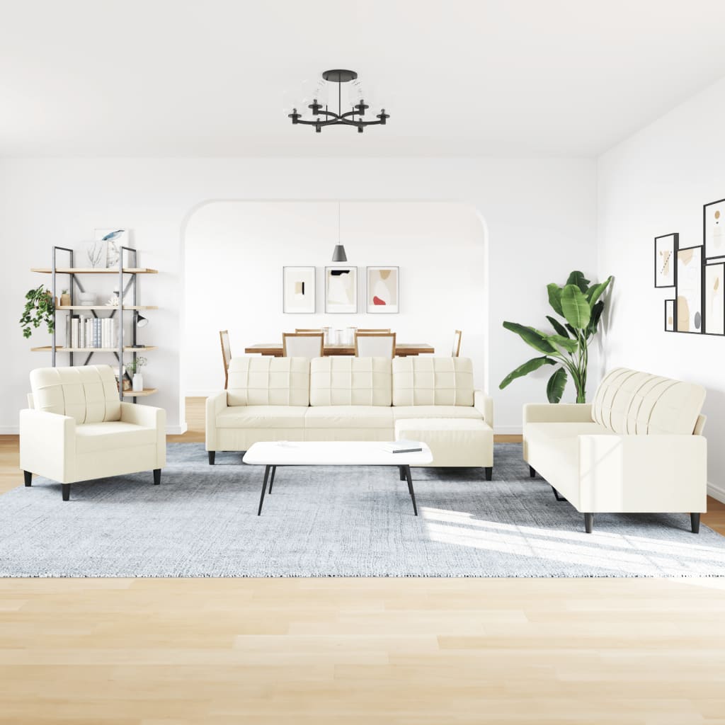 vidaXL 4-delige Loungeset met kussens fluweel crèmekleurig afbeelding