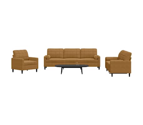 vidaXL Set de canapele cu perne/rulouri, 3 piese, maro, catifea