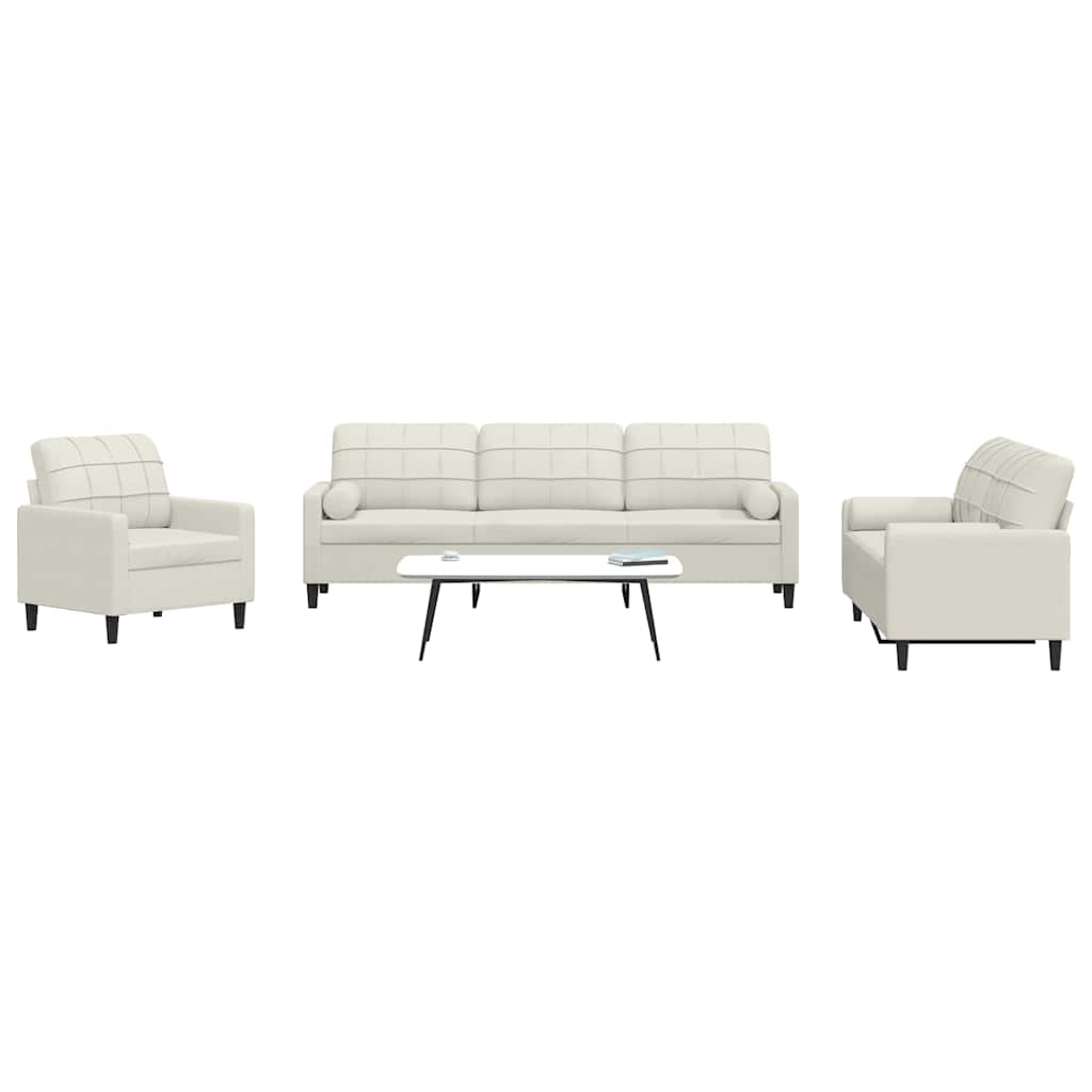 vidaXL 3-tlg. Sofagarnitur mit Kissen und Nackenrollen Creme Samt