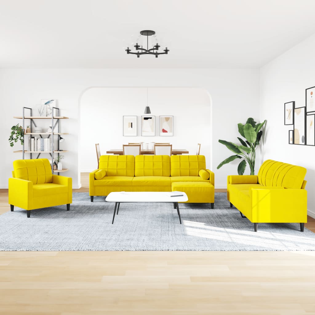 vidaXL 4-delige Loungeset met kussens en bolsters fluweel geel afbeelding