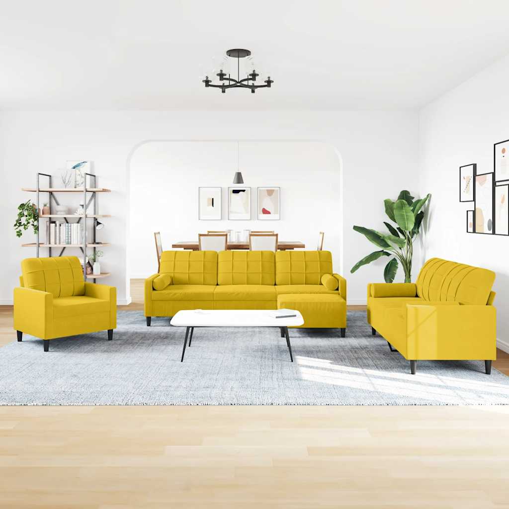 Thumbnail - vidaXL 4-tlg. Sofagarnitur mit Kissen und Nackenrollen Gelb Samt