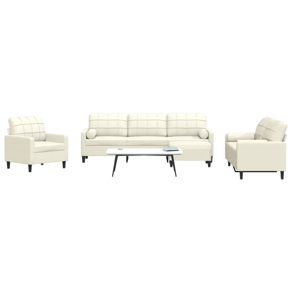 vidaXL 4 pcs conjunto de sofás com almofadões e rolos veludo creme