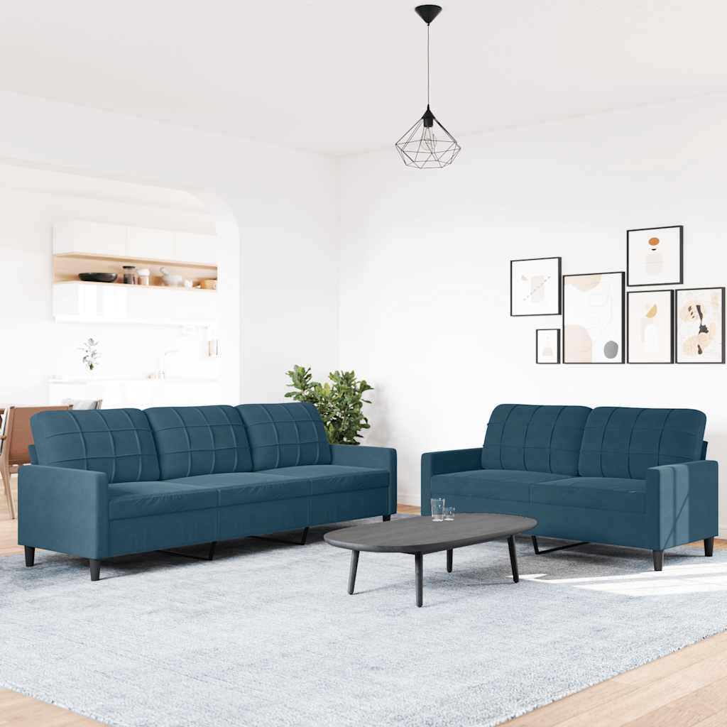 Thumbnail - vidaXL 2-tlg. Sofagarnitur mit Kissen Blau Samt