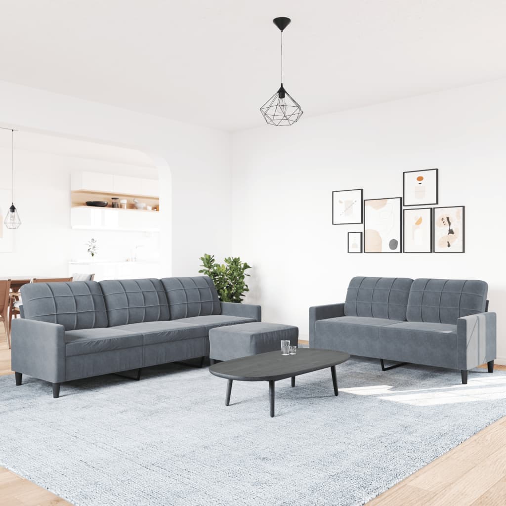 vidaXL 3-delige Loungeset met kussens fluweel donkergrijs afbeelding